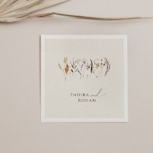 Boho Autumn Wildflower Beige Wedding Napkins