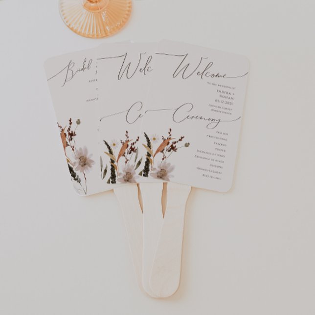 Boho Autumn Wildflower | Beige Wedding Program Hand Fan (Creator Uploaded)