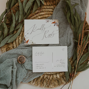 Boho Autumn Wildflower   Beige Wedding RSVP Postcard