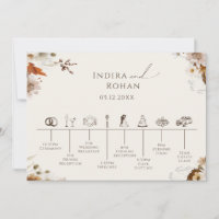 Boho Autumn Wildflower Beige Wedding Timeline Card