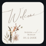 Boho Autumn Wildflower | Beige Wedding Welcome Square Sticker<br><div class="desc">Introducing our stunning boho autumn wildflower | beige wedding welcome square sticker, which embraces a simple and modern design reflecting the beauty of nature. Featuring pressed dried fall watercolor flowers and terracotta leaves, it captures the essence of October's burnt orange hues, creating a minimalist yet classic design that exudes warmth...</div>