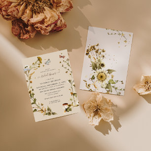 Boho Autumn Wildflower   Botanical Bridal Shower  Invitation