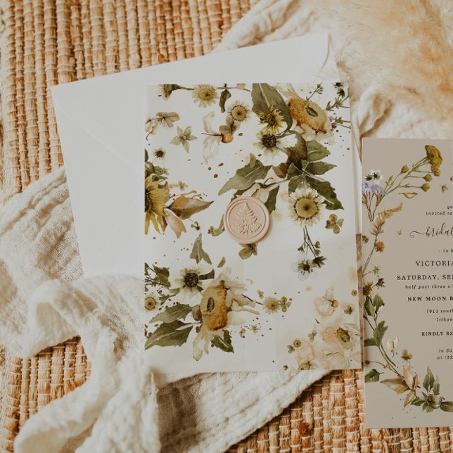 Boho Autumn Wildflower | Botanical Pressed Flowers Vellum Invitations (Creator Uploaded)