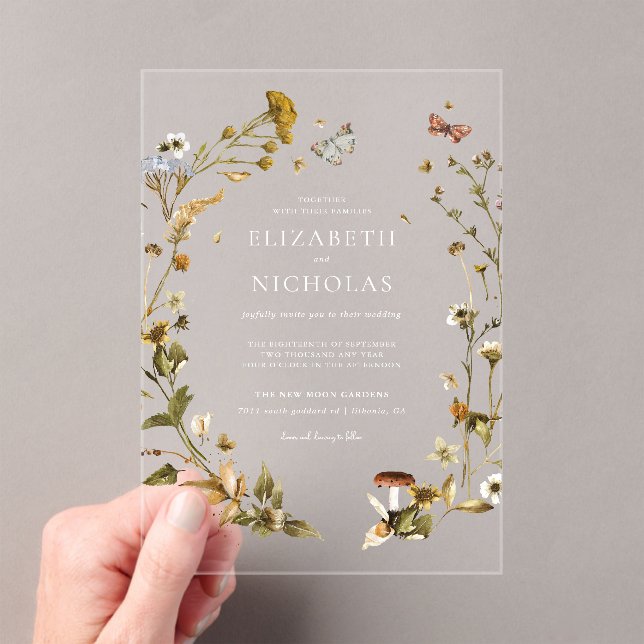 Boho Autumn Wildflower | Botanical Wedding Acrylic Invitations (Insitu (Handheld))