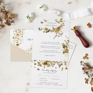 Boho Autumn Wildflower   Botanical Wedding All In One Invitation