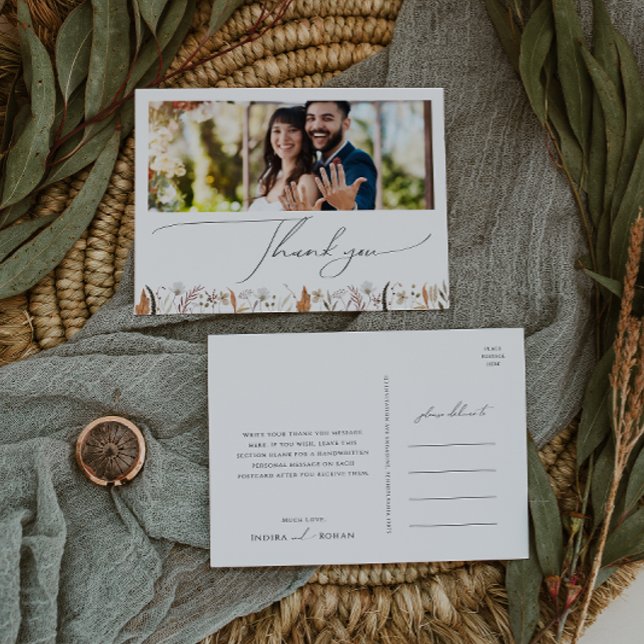 Boho Autumn Wildflower Horizontal Photo Thank You Postcard (Creator Uploaded)