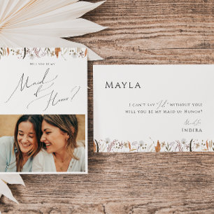Boho Autumn Wildflower   Photo Maid of Honour Card