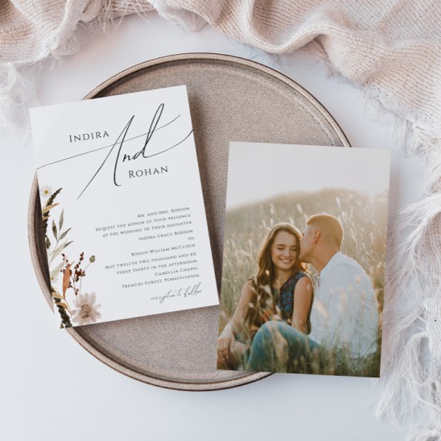 Boho Autumn Wildflower | Photo Traditional Wedding Invitation (Creator Uploaded)