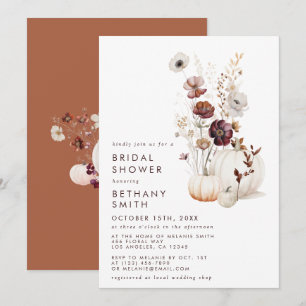 Boho Autumn Wildflower Pumpkin Bridal Shower Invitation