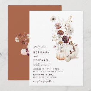 Boho Autumn Wildflower Pumpkin Wedding Invitation