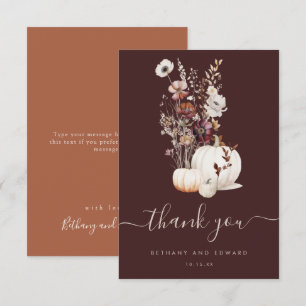 Boho Autumn Wildflower Pumpkin Wedding Thank You Card