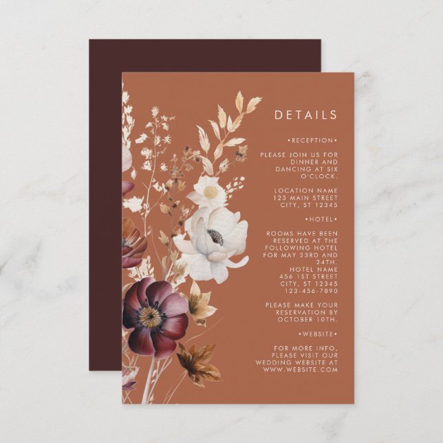 Boho Autumn Wildflower Terracotta Wedding Enclosure Card (Front/Back)