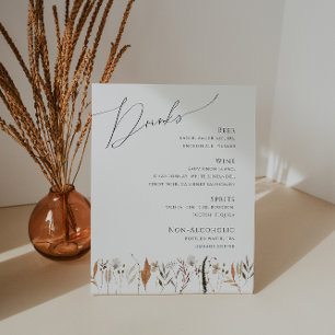 Boho Autumn Wildflower   Wedding Drinks Menu Pedestal Sign