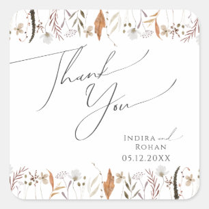 Boho Autumn Wildflower   Wedding Thank You Square Sticker
