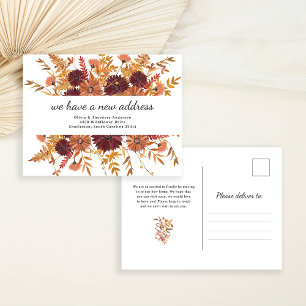 Boho Autumn Wildflowers Moving Announcement Postcard