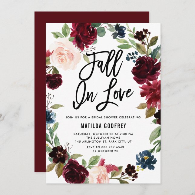 Boho Autumn Wreath Fall In Love Bridal Shower Invitation (Front/Back)