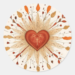 Boho Autumnal Heart Illustration Classic Round Sticker