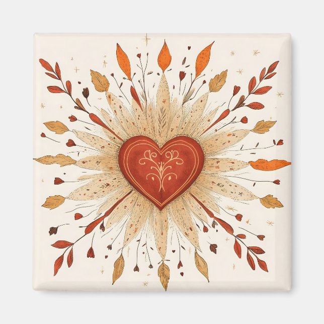 Boho Autumnal Heart Illustration Magnet (Front)