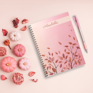 Boho Autumnal Pink Leaves custom name Notebook