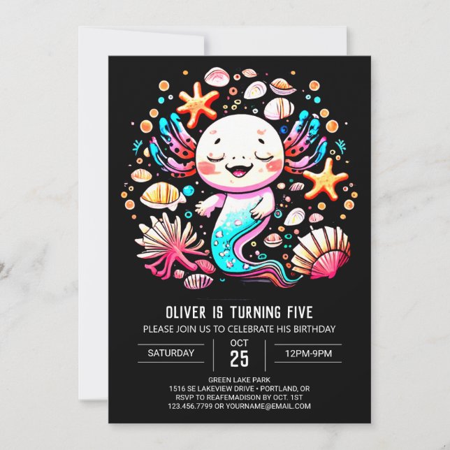 Boho Axolotl Custom Birthday Celebration Invitation (Front)