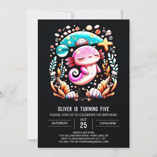 Boho Axolotl Custom Birthday Invitation (Front)
