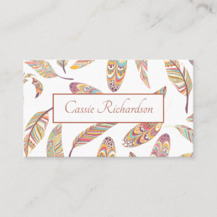 Boho Aztec Feather Pattern Business Card