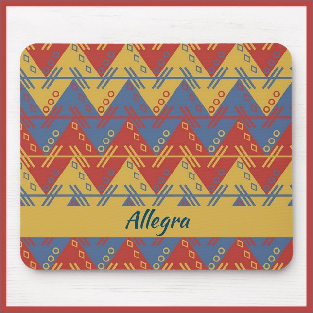 Boho Aztec Style Blue Red and Gold Mouse Mat (Creator Uploaded)