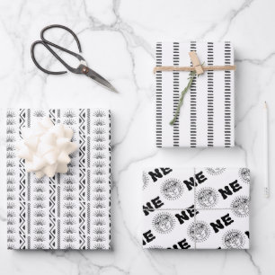 Boho Aztec Themed Line Art Sun One 1st Birthday Wrapping Paper Sheet