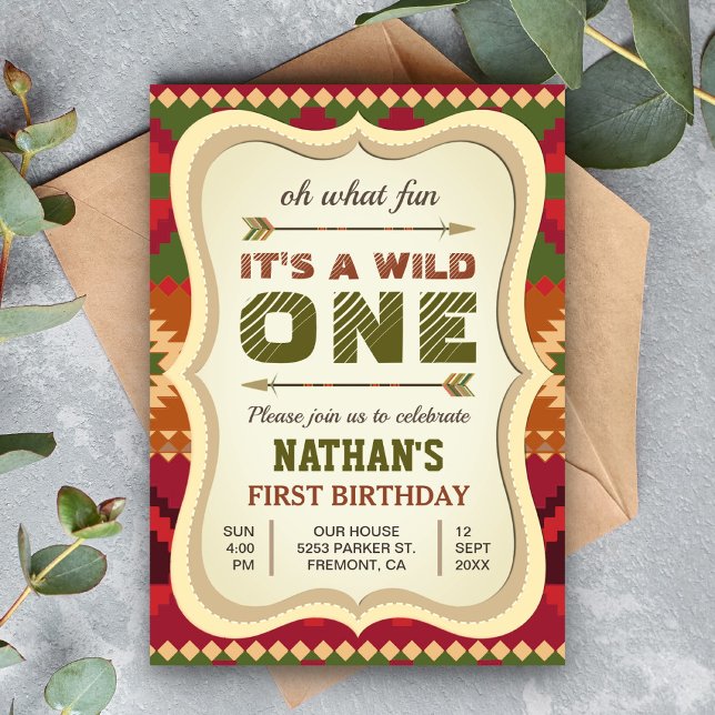 Boho Aztec Tribal Arrow Wild One Boys 1st Birthday Invitation (Creator Uploaded)