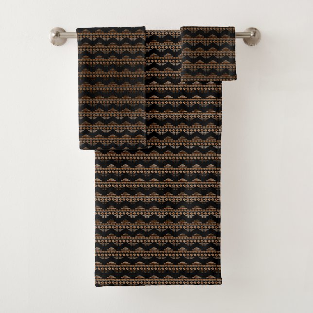 Boho Aztec Tribal Inspired Arrows Brown Black Bath Towel Set (Insitu)