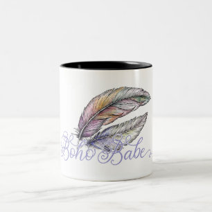 Boho Babe Feathers Bohemian Vibe Trendy Purple Two-Tone Coffee Mug