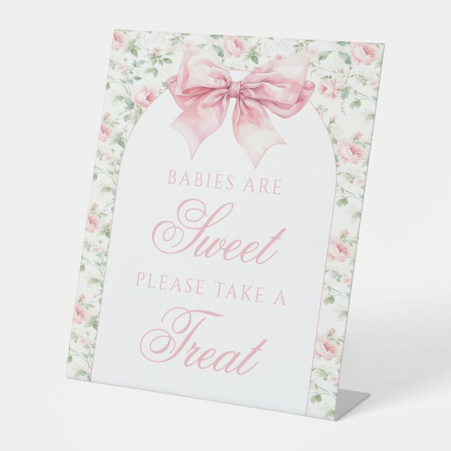 Boho babies a sweet bow baby shower favour treat pedestal sign (Front)