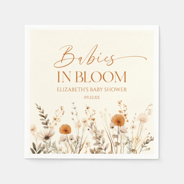 Boho Babies In Bloom Wildflower Twins Baby Shower Napkin (Front)