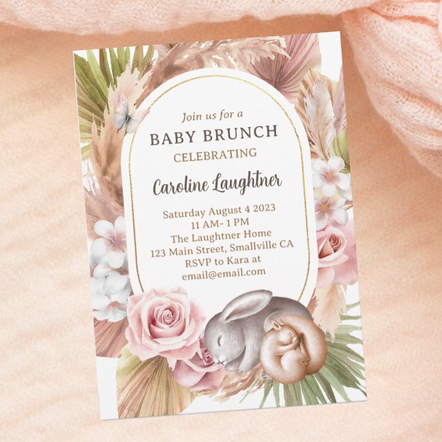 Boho Baby Animal Sleeping Woodland Baby Brunch  Invitation (Creator Uploaded)