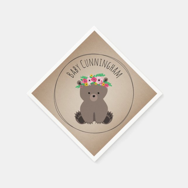 Boho Baby Bear Cub Baby Shower Napkins (Corner)