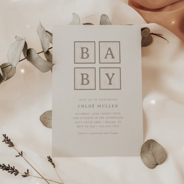 Boho Baby Blocks Simple Modern Shower |  Invitation (Creator Uploaded)