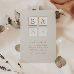 Boho Baby Blocks Simple Modern Terracotta   Invitation