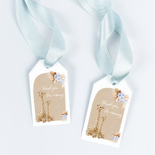 Boho Baby Blue Pampas Grass Giraffe Thank You  Gift Tags