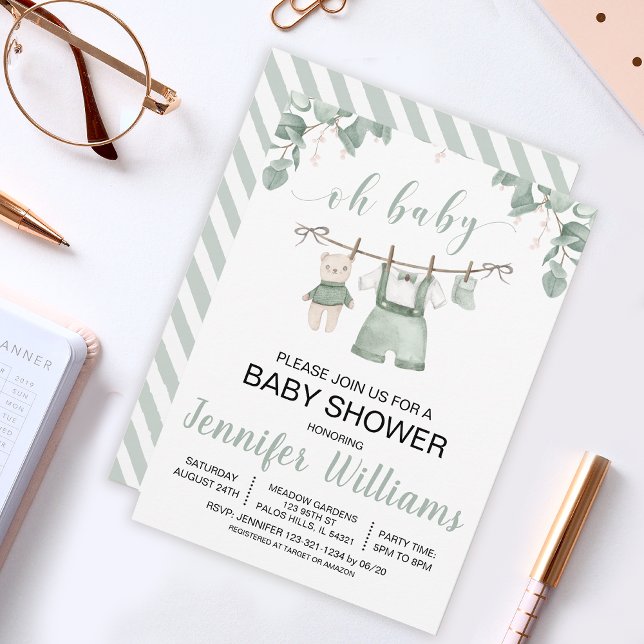 Boho baby boy clothes baby shower invitation (Creator Uploaded)