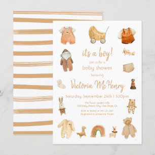 Boho Baby Boy Clothes & Toys Baby Shower Invitation