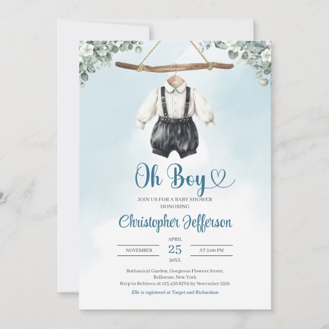 Boho Baby Boy Clothesline Baby Shower Invitation (Front)