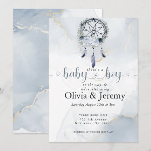 BOHO Baby Boy  Dusty Blue Dreamcatcher  Invitation