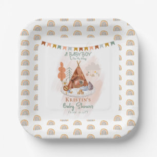 Boho Baby Boy Teepee and Toys Baby Shower  Paper Plate