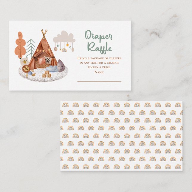 Boho Baby Boy Teepee and Toys Shower Diaper Raffle Enclosure Card (Front/Back)
