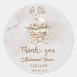 Boho Baby Carriage Aqiqah Unisex Muslim Newborn Classic Round Sticker