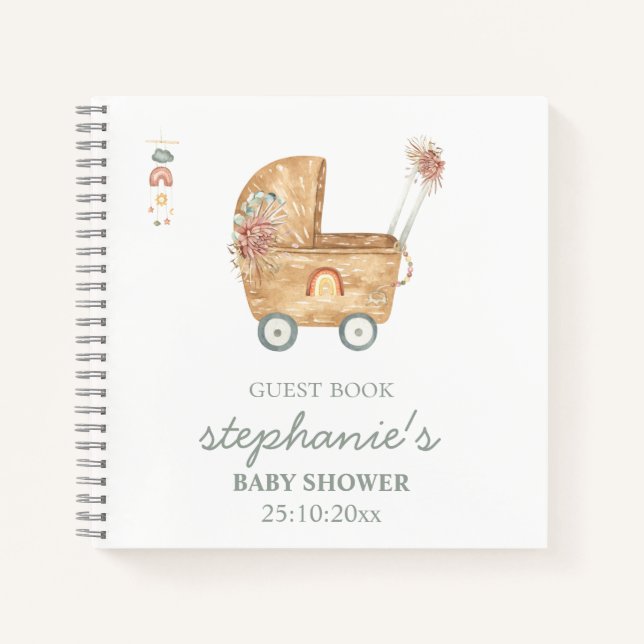 Boho Baby Carriage Baby Shower Guest Book (Front)