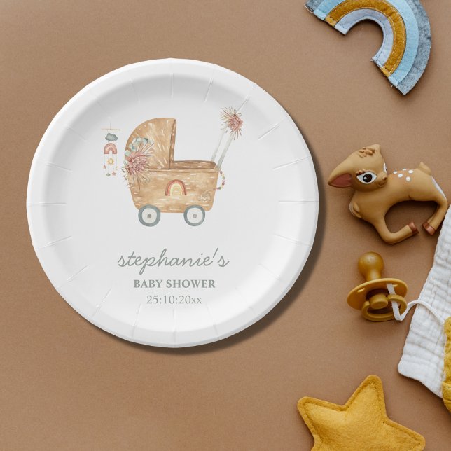 Boho Baby Carriage Baby Shower  Paper Plate (Creator Uploaded)