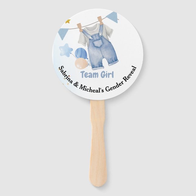 Boho  Baby Clotheline Gender Reveal Team Boy Hand Fan (Front)