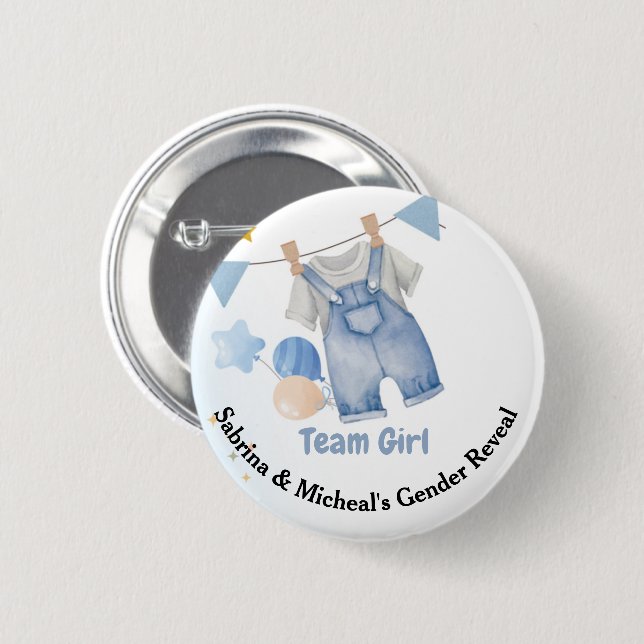 Boho  Baby Clotheline Gender Reveal Team Girl 6 Cm Round Badge (Front & Back)