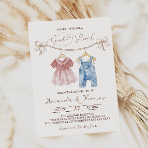 Boho Baby Clothes Gender Reveal Invitation